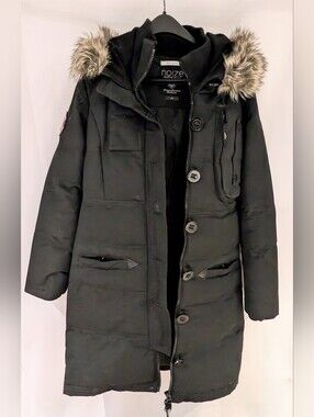 Noize Black Parka Coat with Faux Fur Hood